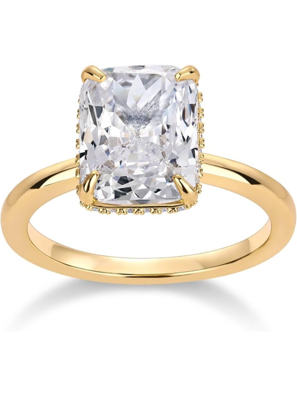 14K Gold Plated 3.5CT Square Radiant Cubic Zirconia Hidden Halo Engagement Ring